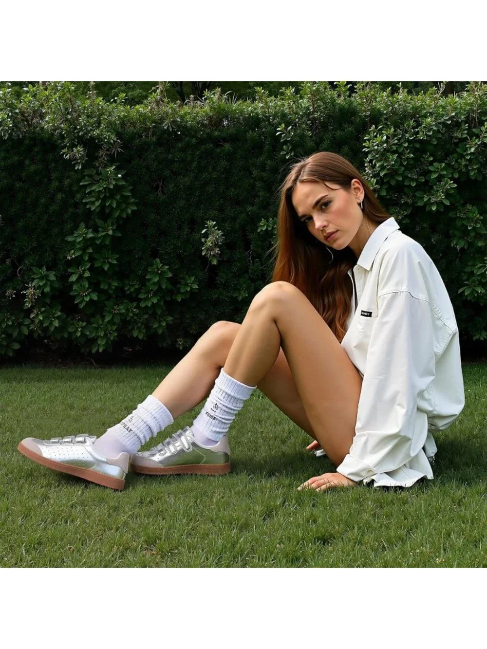 Women's Silver Faux Leather Comfortable Retro with Hook and Loop Closure Sneaker
